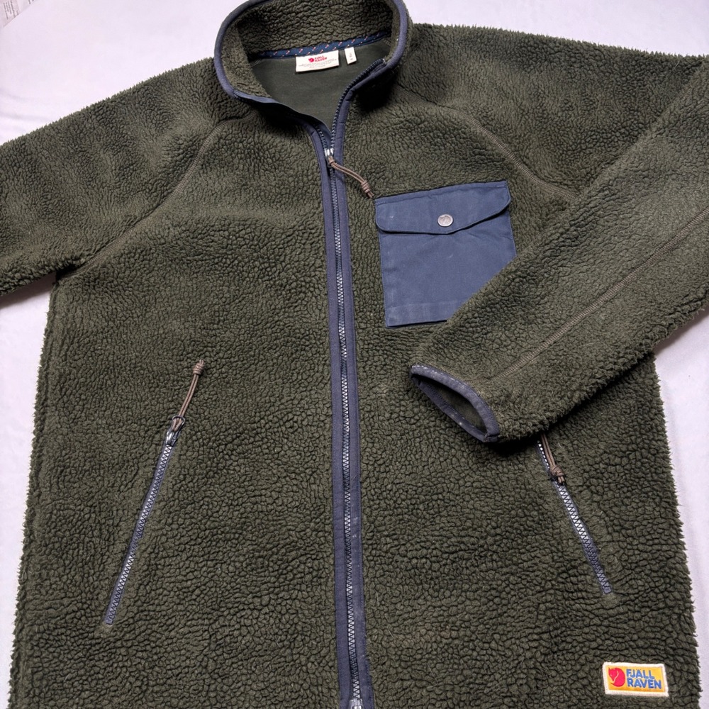Fjallraven Vardag Pile Fleece Jacket Mens Medium Deep Forest Green G-1000 Pocket